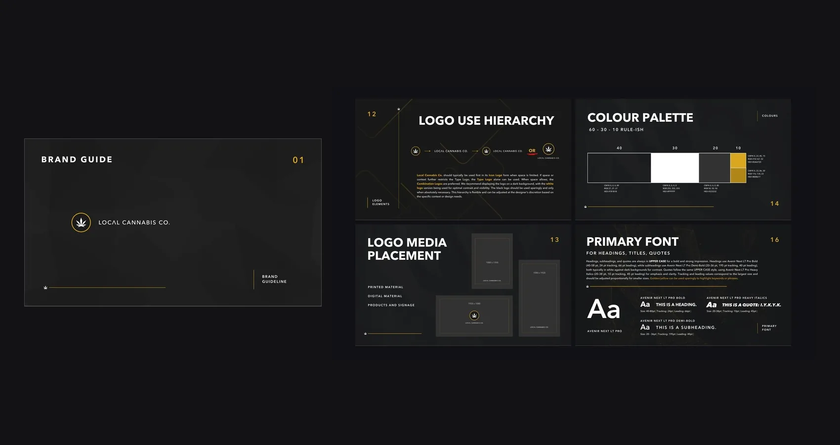 Craft cannabis retail brand applied across storefront, packaging and digital.
